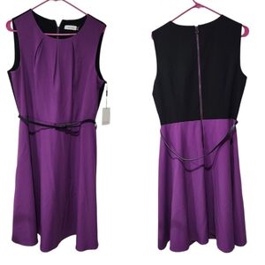 Calvin Klein Purple & Black Fit & Flare Dress Size 14 New With Tag